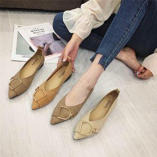 Faux-leather Pointy-toe Buckled Flats