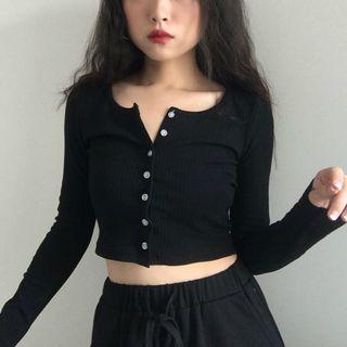Round-neck Button Long-sleeve Knit Top