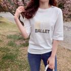 Elbow-sleeve Printed Appliqu  T-shirt
