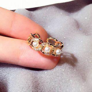 Faux Pearl Twisted Ring 1 Pc - Gold - One Size