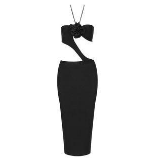 Halter-neck Asymmetrical Cutout Bodycon Evening Gown