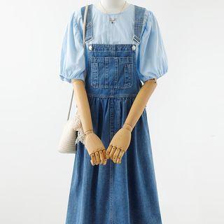 Denim Midi Overall Dress / Short-sleeve Top