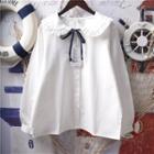 Long-sleeve Frill Trim Tie-neck Shirt White - One Size