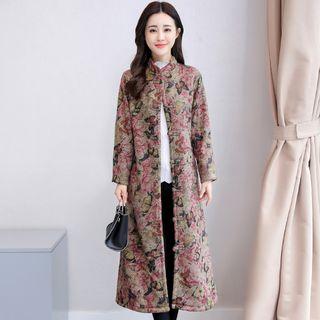 Button Long Floral Coat