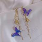 Non-matching Butterfly Faux Pearl Fringed Earring 1 Pair - Non-matching Butterfly Faux Pearl Fringed Earring - One Size