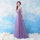 Lace-panel Cape Evening Gown