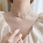 Rhinestone Faux Pearl Floral Choker Gold - One Size