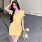 Short-sleeve Mini Sheath Knit Dress Yellow - One Size