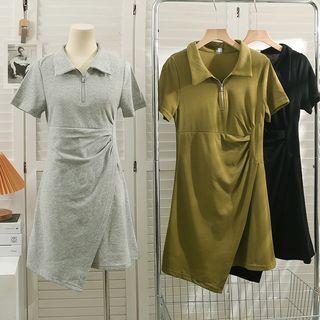 Asymmetrical Ruched Midi Polo Shirt