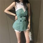 Set: Plain Tank Top + Double-breasted Corset