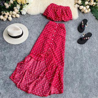 Set: Ruffle Crop Tube Top + A-line Midi Skirt
