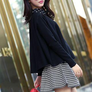 Set: Collared Knit Top + A-line Skirt