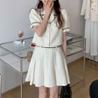 Set: Puff-sleeve Blouse + Mini A-line Skirt