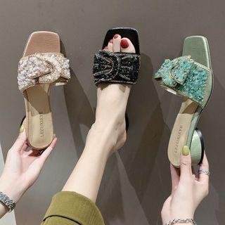 Embellished Bow Block Heel Slide Sandals