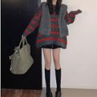 Striped Sweater / Hooded Knit Cape