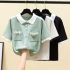 Short-sleeve Contrast Collar Button-up Blouse