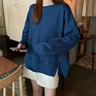 Plain Slit-hem Pullover