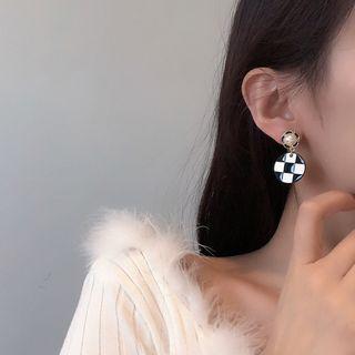 Checker Faux Pearl Alloy Dangle Earring