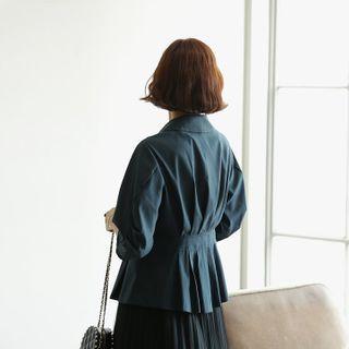 Puff-sleeve Pleated-back Peplum Blouse
