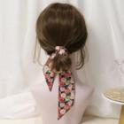 Floral Print Narrow Scarf Hair Tie 1pc - Floral - Red & Pink - One Size