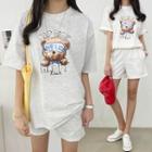 Set: Bear Printed T-shirt + Sweat Shorts