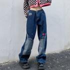 Mid Rise Patchwork Loose Fit Jeans