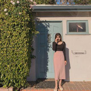 Button-through Long Skirt Pink - One Size