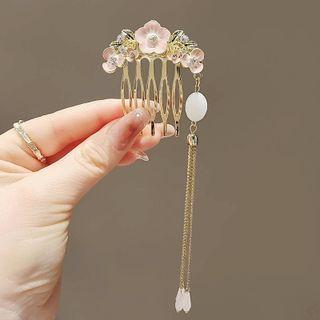 Flower Alloy Hair Comb Gold - White - One Size