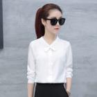 Plain Band Collar Chiffon Shirt