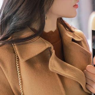 Belted Flap Wool Blend Coat Beige - One Size