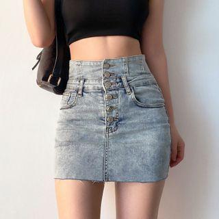 Button-down High-waist Denim Mini Skirt