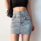 Button-down High-waist Denim Mini Skirt