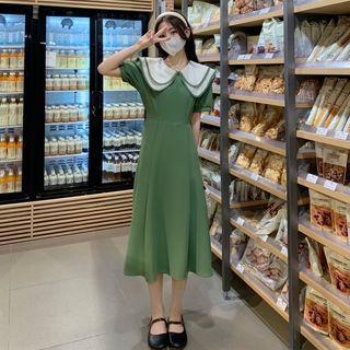 Puff-sleeve Double Collar Dress