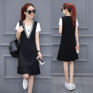 Set: Striped T-shirt + V-neck Dress