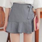 Pinstriped Tie-waist A-line Skirt