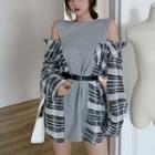 Plaid Panel Sweatshirt Gray - One Size