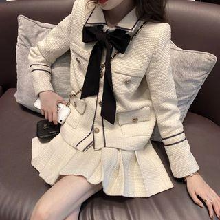 Bow Accent Blazer / Mini Pleated Skirt