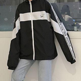 Two Tone Lettering Zip-up Jacket