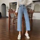 High-waist Straight Leg Frayed Jeans