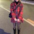 Plaid Zip Wool Coat Plaid - Red - One Size