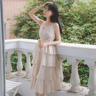 Spaghetti-strap Gingham Tiered Dress