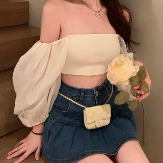 Puff-sleeve Off-shoulder Top White - One Size