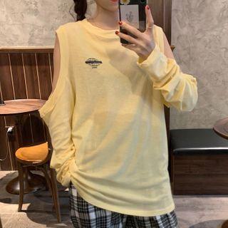Cold Shoulder Printed Long-sleeve T-shirt