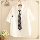 Bear Embroidered Short-sleeve Shirt With Tie