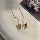 Butterfly Alloy Earring 1 Pair - Threader Earring - Butterfly - Gold - One Size