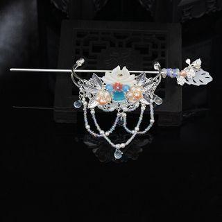 Set: Rhinestone Flower Headpiece + Hair Stick Set Of 2 - Headpiece & Hair Stick - As Shown In Figure - One Size