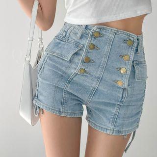 Button-up Drawstring Denim Hot Pants
