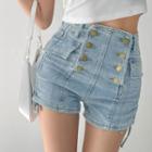 Button-up Drawstring Denim Hot Pants