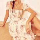 Short-sleeve Floral-print Slit-side Dress