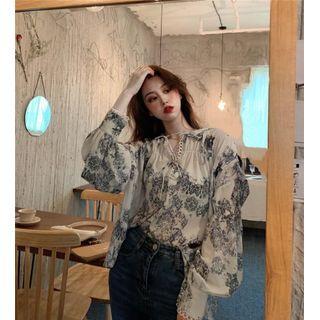 Print Blouse Black Print - White - One Size